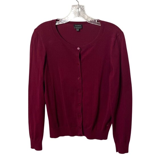 Talbots Burgundy Button-Front Cardigan Sweater Long Sleeves Women's Size Medium - Picture 1 of 7
